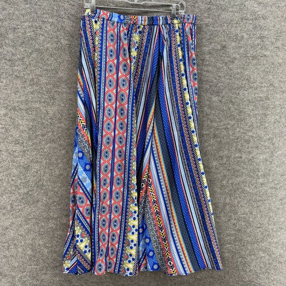 Flin & Moss Skirt Women XL Blue Striped Maxi Long Mid Rise Pull On Elastic Waist - Picture 2 of 7